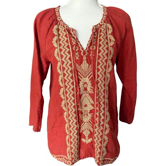 JOHNNY WAS Women’s Embroidered Linen Lightweight Tunic Top Burnt Orange Size S - Picture 1 of 10